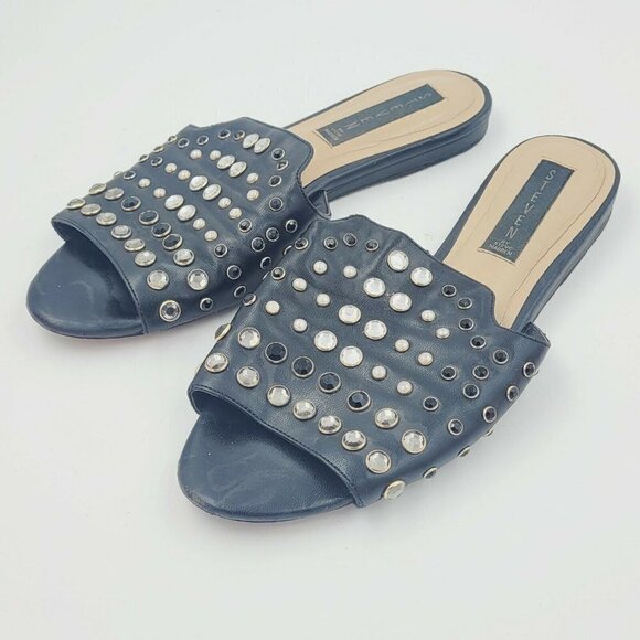 Steven By Steve Madden Black Rhinestone Jeweled Slide Sandals Size 8M - Picture 6 of 9